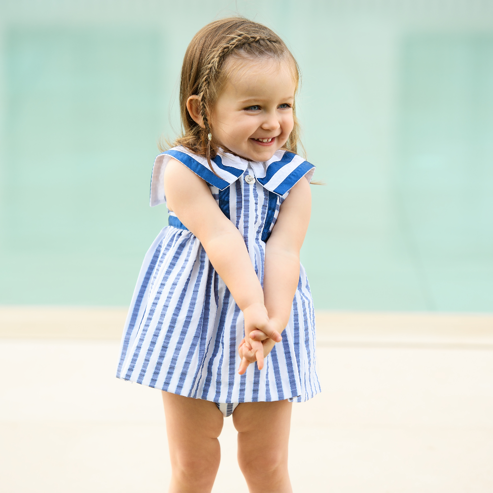 princess polly baby blue dress Sophie & Lucas Girls Classic Petal Collar Float Dress - Peach Bow on Back main image 1