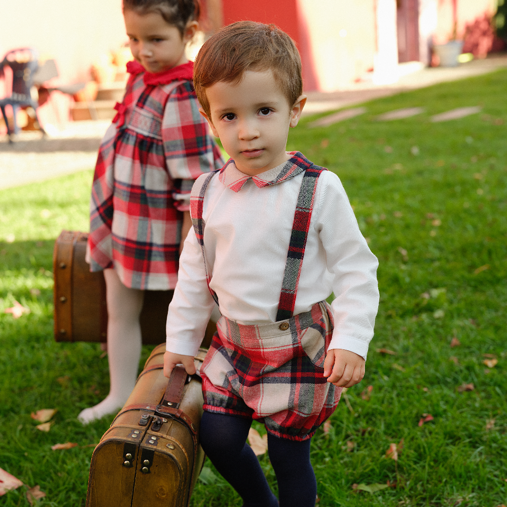 New In Deolinda Boys Tartan Dungaree Short Set