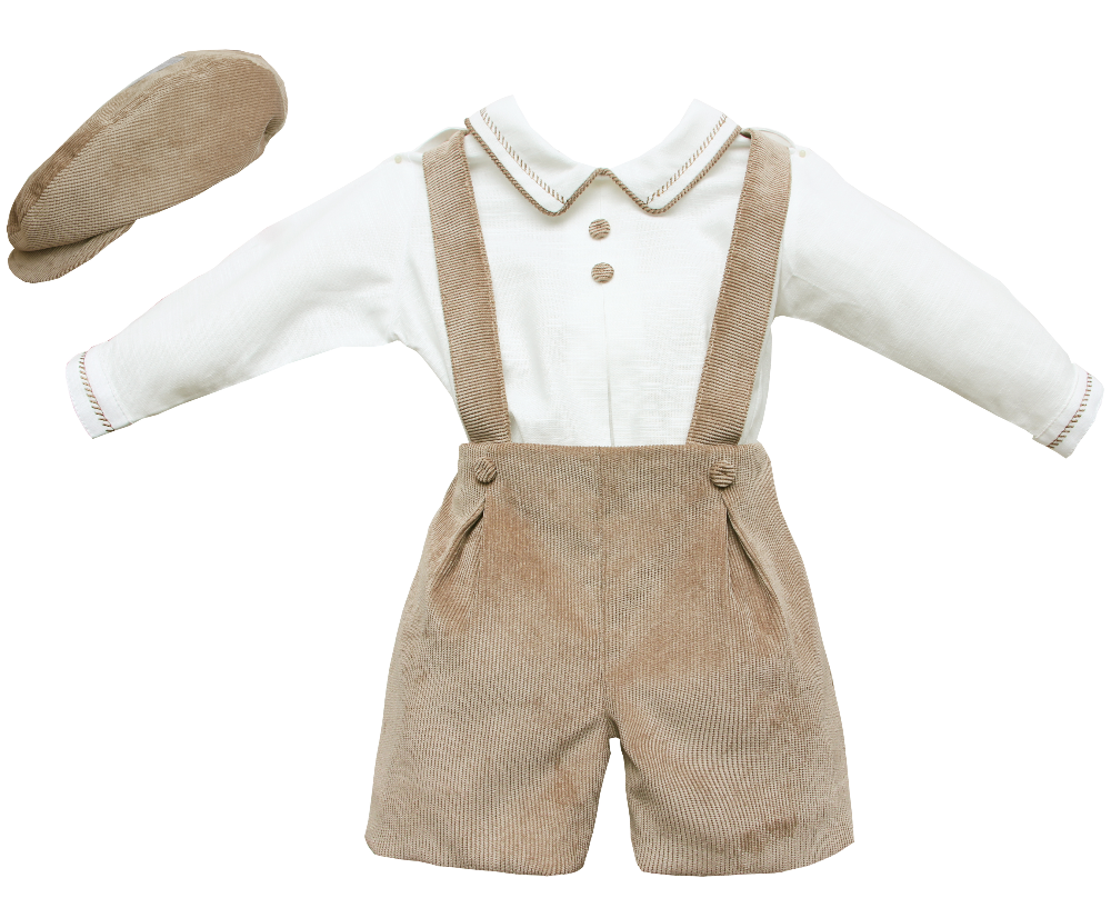 Pretty Originals Boys Cord Dungaree Shorts, Shirt & Cap