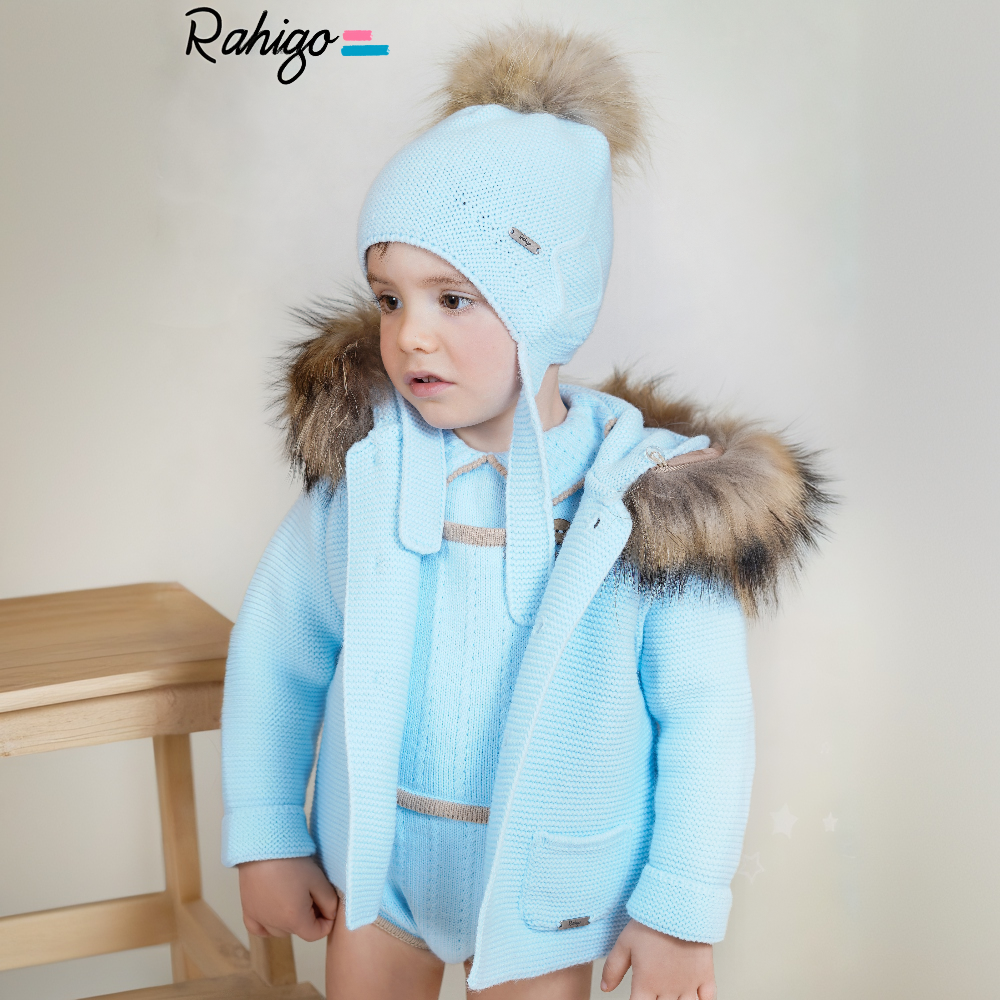 New In Rahigo Boys Baby Blue & Camel Romper & Top