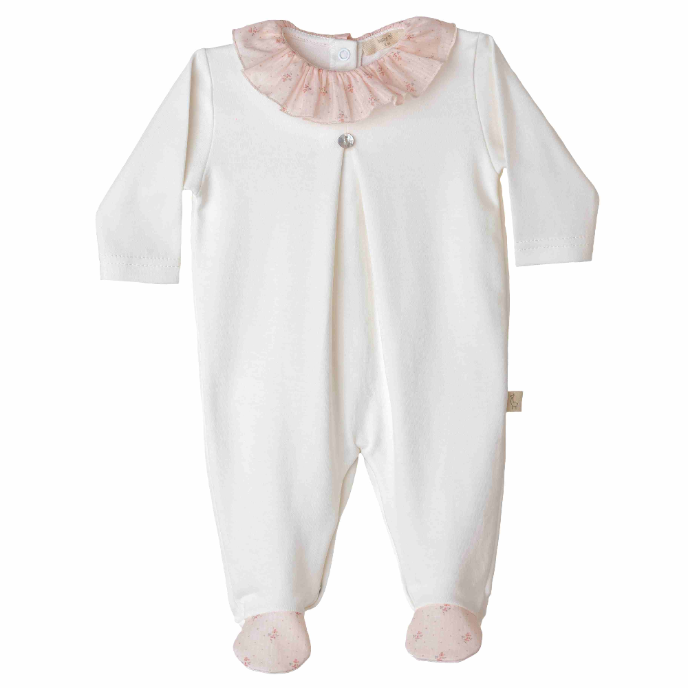 Baby Gi Flora Ivory Cotton Bow Sleepsuit
