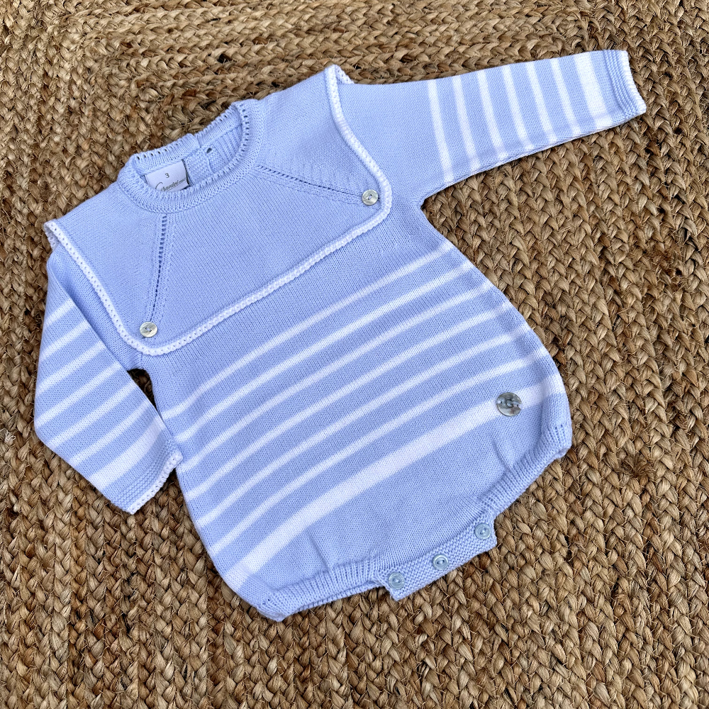 Artesania Granlei Boys Blue & White Ralphie Knitted Romper