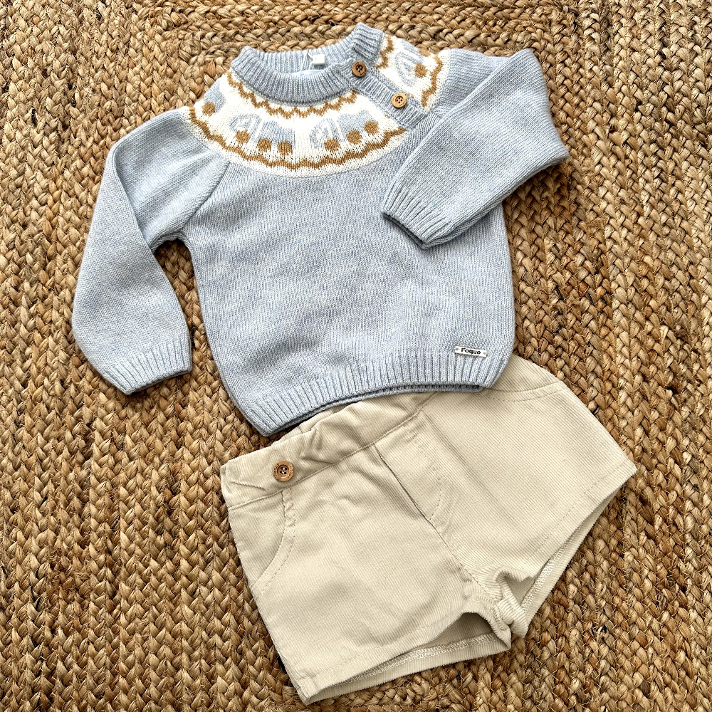 Foque Boys Blue Jumper & Cord Shorts Set