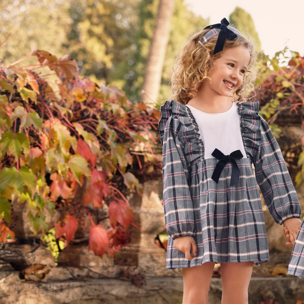 Juliana Girls Tartan Navy Check Dress
