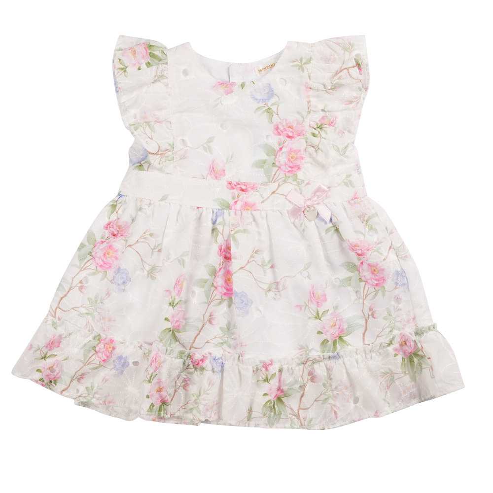 Mintini Girls White Floral  Dress