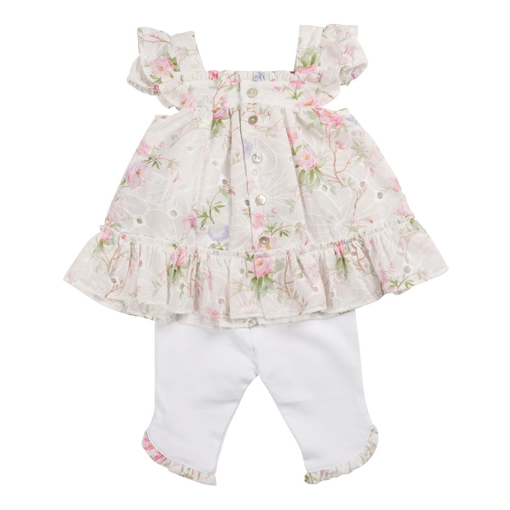 Mintini Girls Floral Top & White Leggings Set