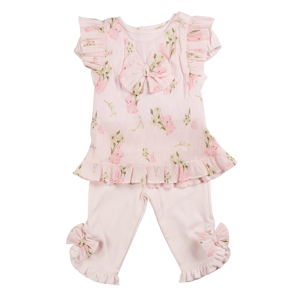  Mintini Girls Pink Floral Top & Leggings Set