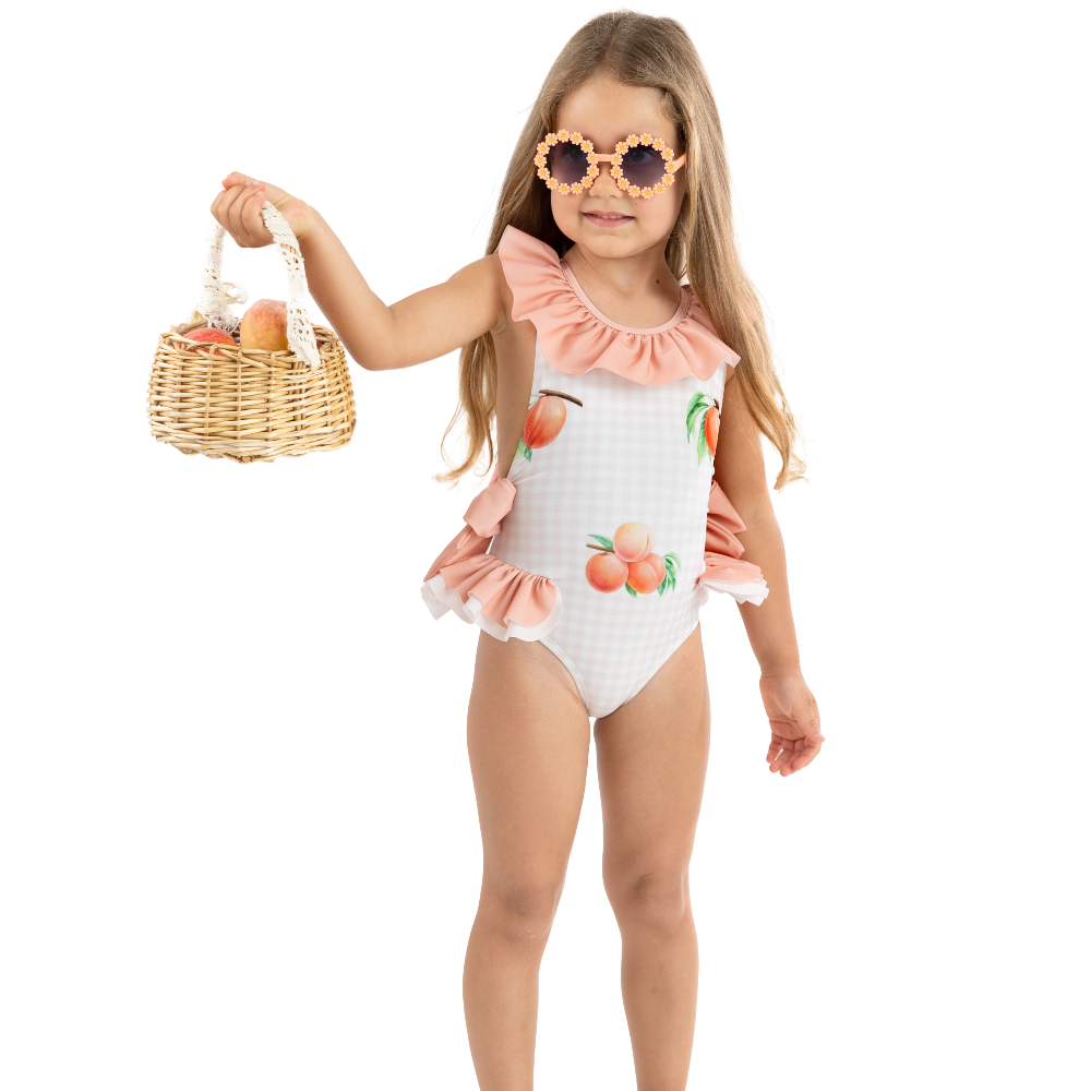 New In Meia Pata Girls Salerno Peaches Swimming Costume SS25 The Wardrobe Childrens Boutique