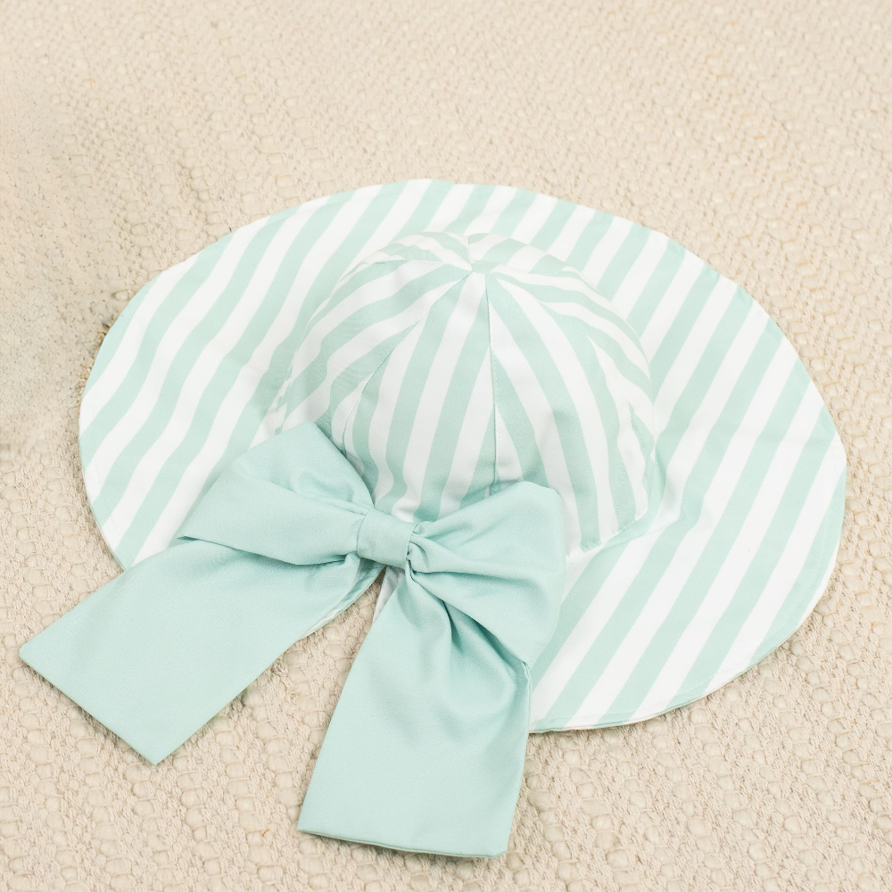Meia Pata Girls Bow Mint Stripes Sun Hat SS26