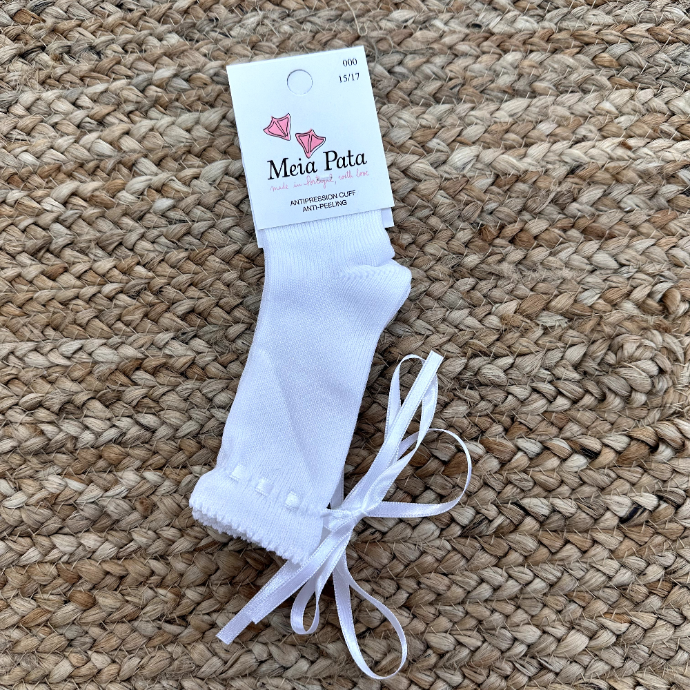 Meia Pata Girls White Satin Tie Knee Socks