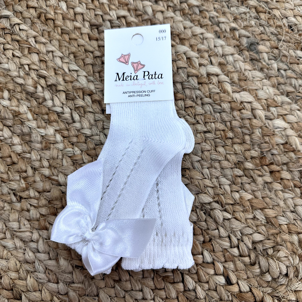 Meia Pata Girls Perle Bow Ivory Knee Socks