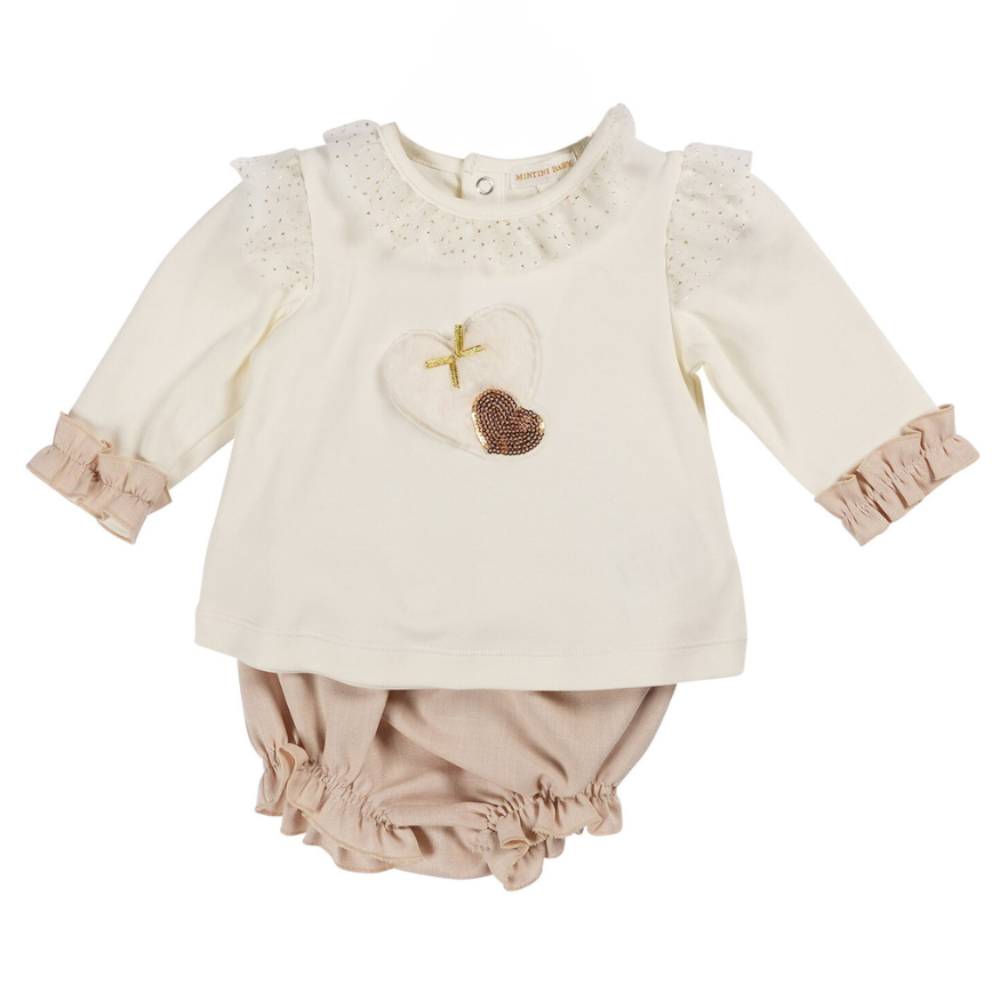 Mintini  Girls Beige Jam Pant Set