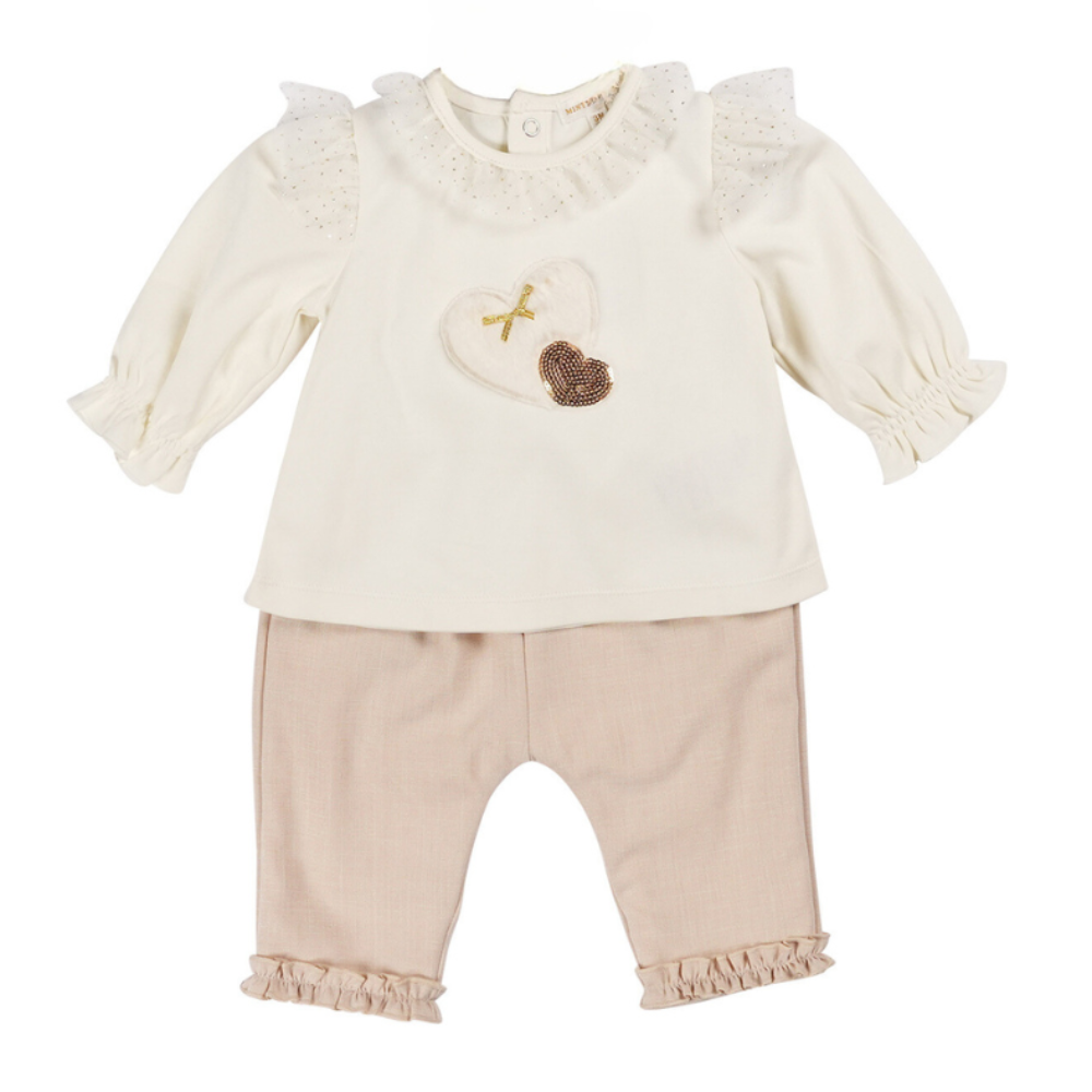 Mintini  Girls Beige Trouser Set