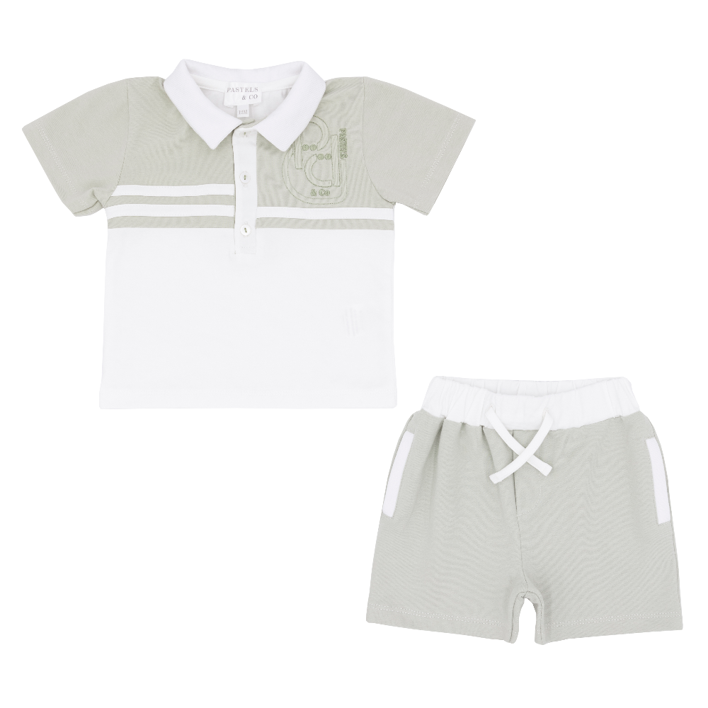 Pastels & Co Boys Sage & White Shorts Set