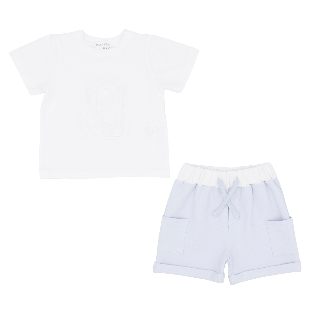 Pastels & Co Boys Blue & White Shorts Set