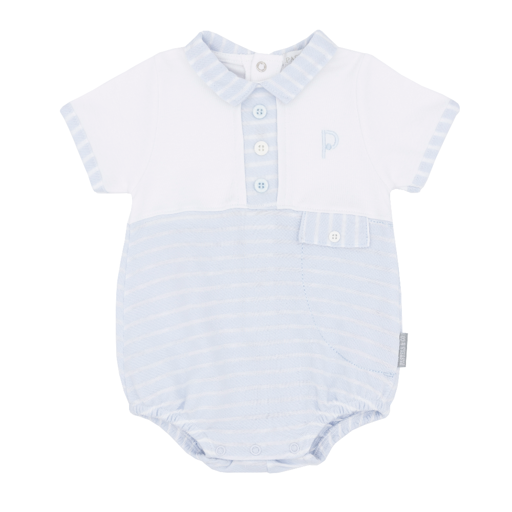 Pastels & Co Boys Blue & White Simply Stripes Romper