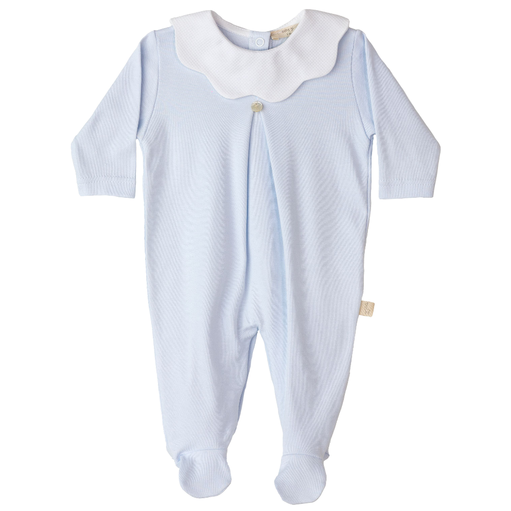 Baby Gi Blue Cotton Pique Sleepsuit