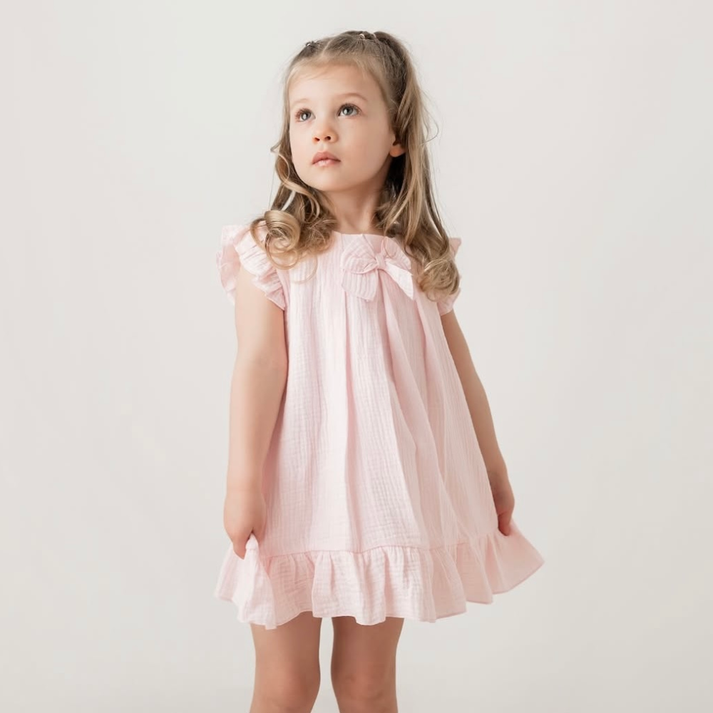 Pastels & Co Girls Pink Bow Dress