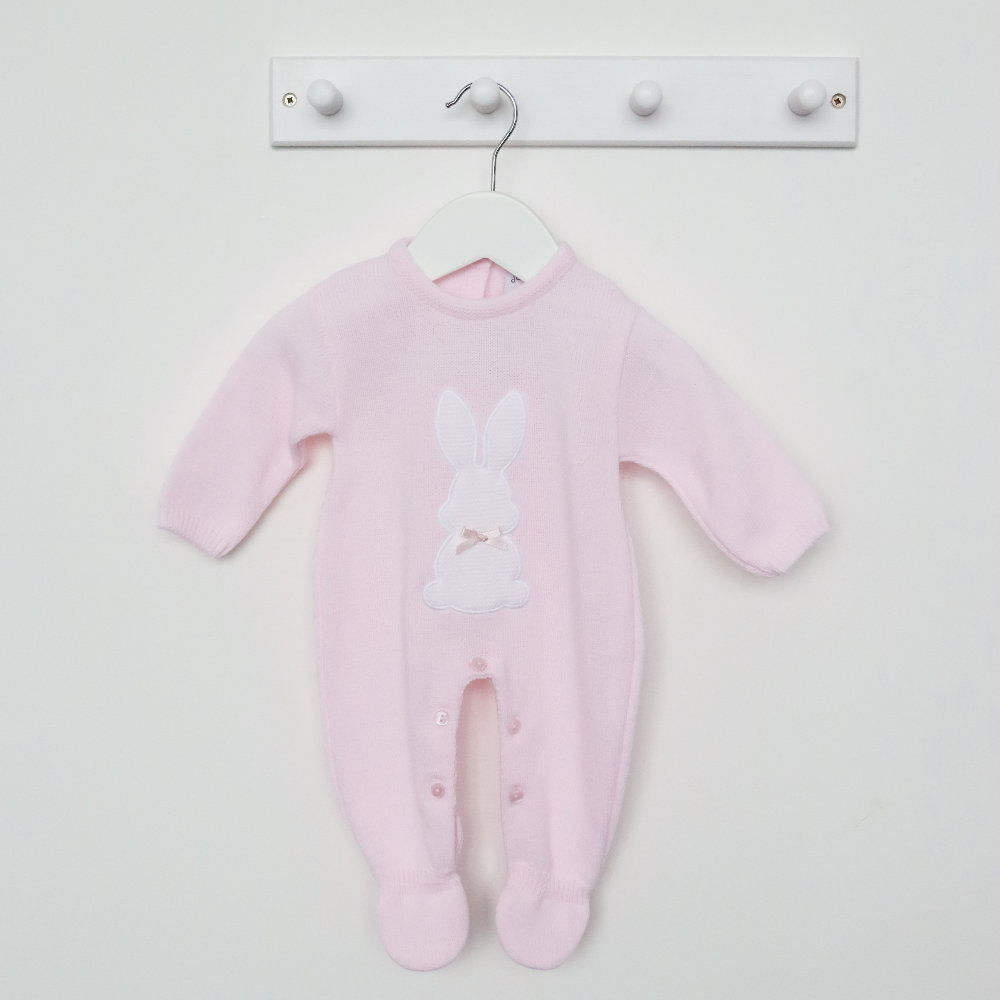 Bobtail Bunny Knitted Onesie in Pink with White Bunny