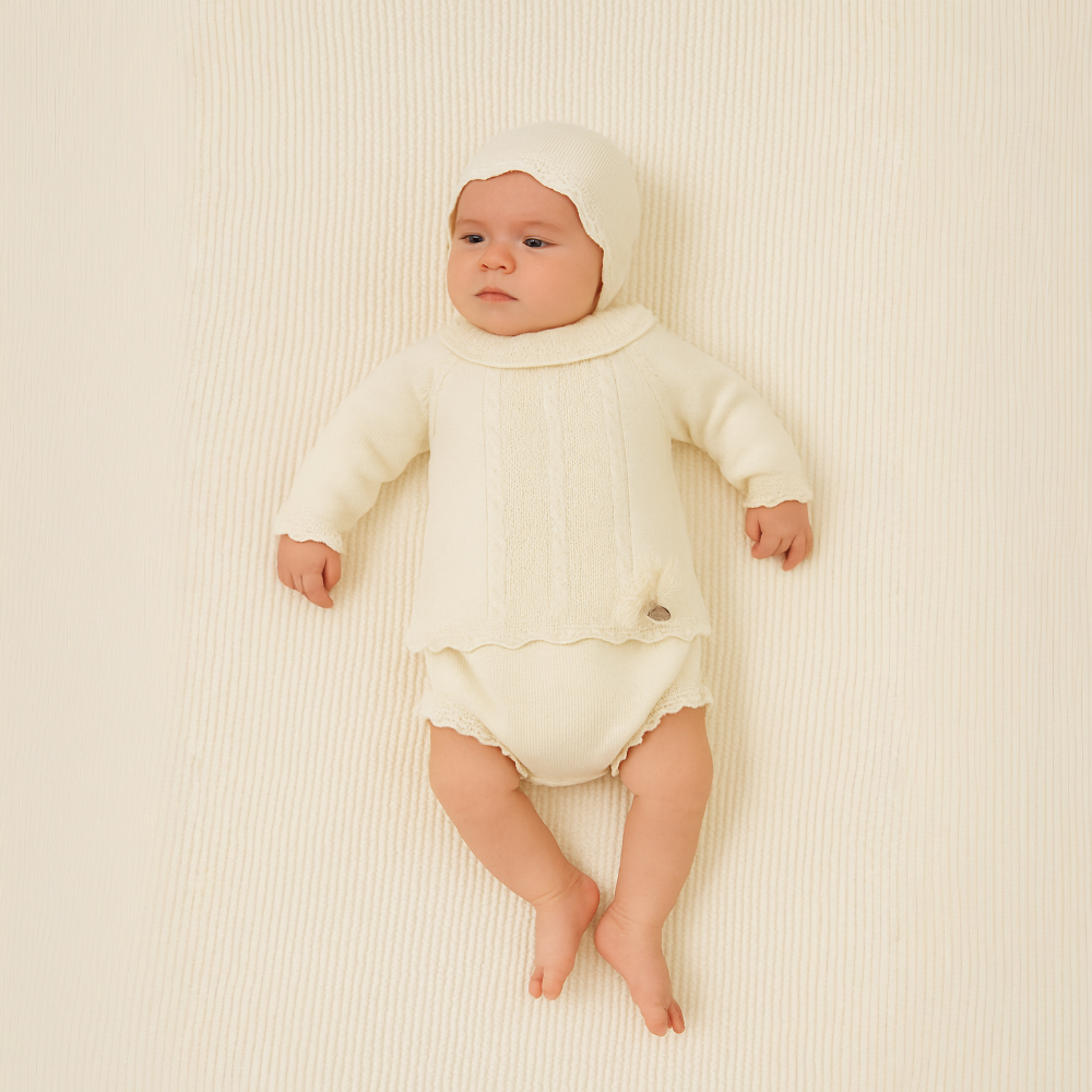 Juliana Girls Cream Knitted Jam Pant Set