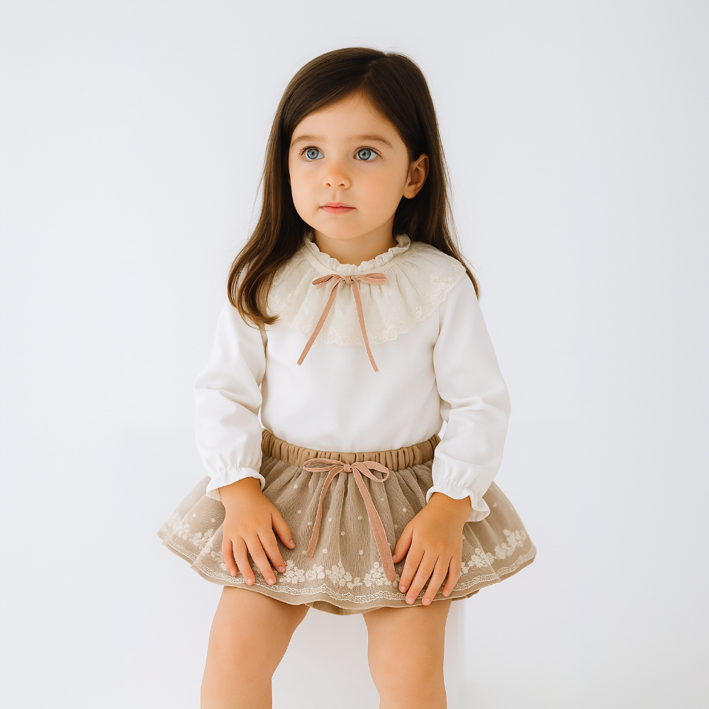 Fofettes Girls Velvet Beige Jam Pants & Top