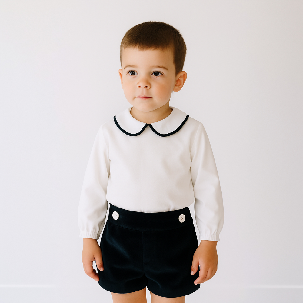 Fofettes Boys Black Velvet Shirt & Shorts Set