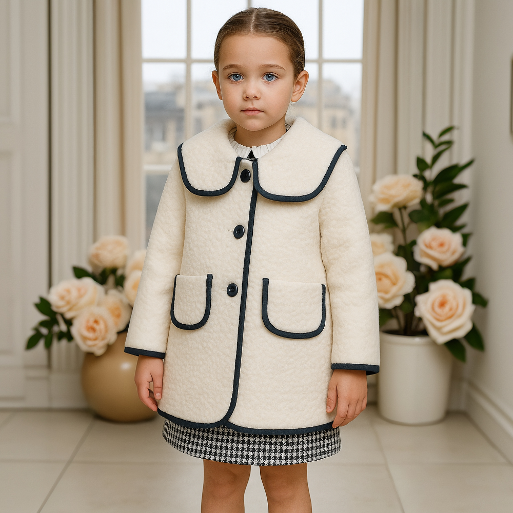 Fofettes Unisex Ivory Black Trim Coat