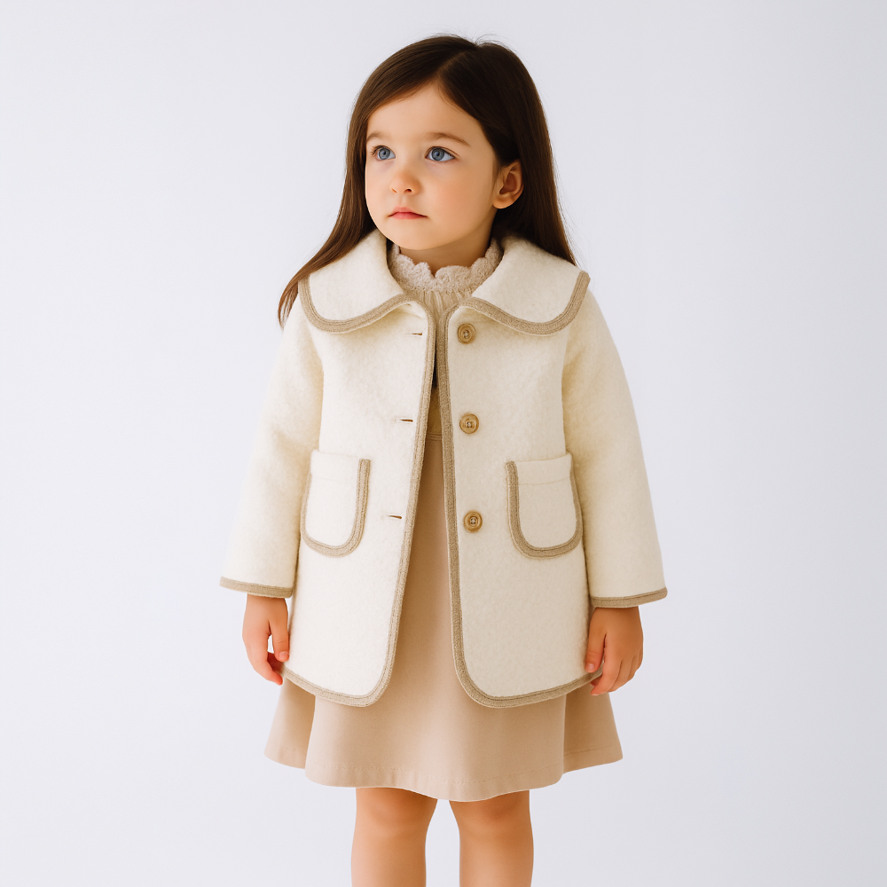 Fofettes Unisex Ivory Beige Trim Coat
