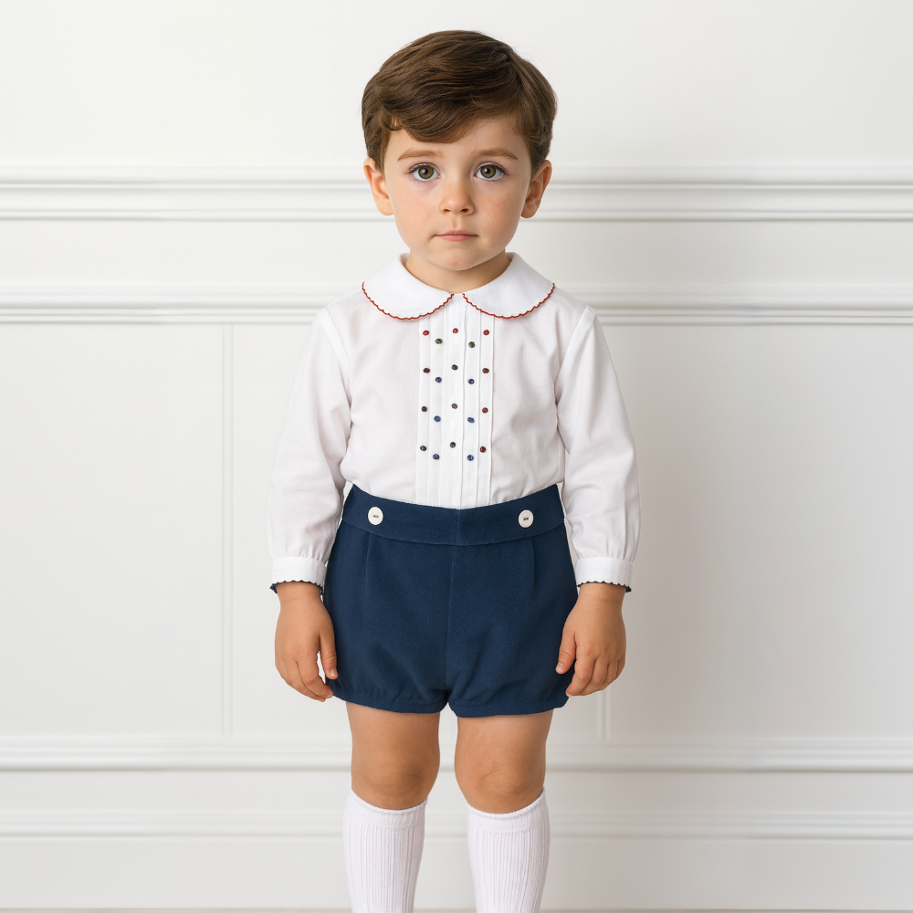 Sarah Louise Boys Navy Smocked Short & Shirt Set