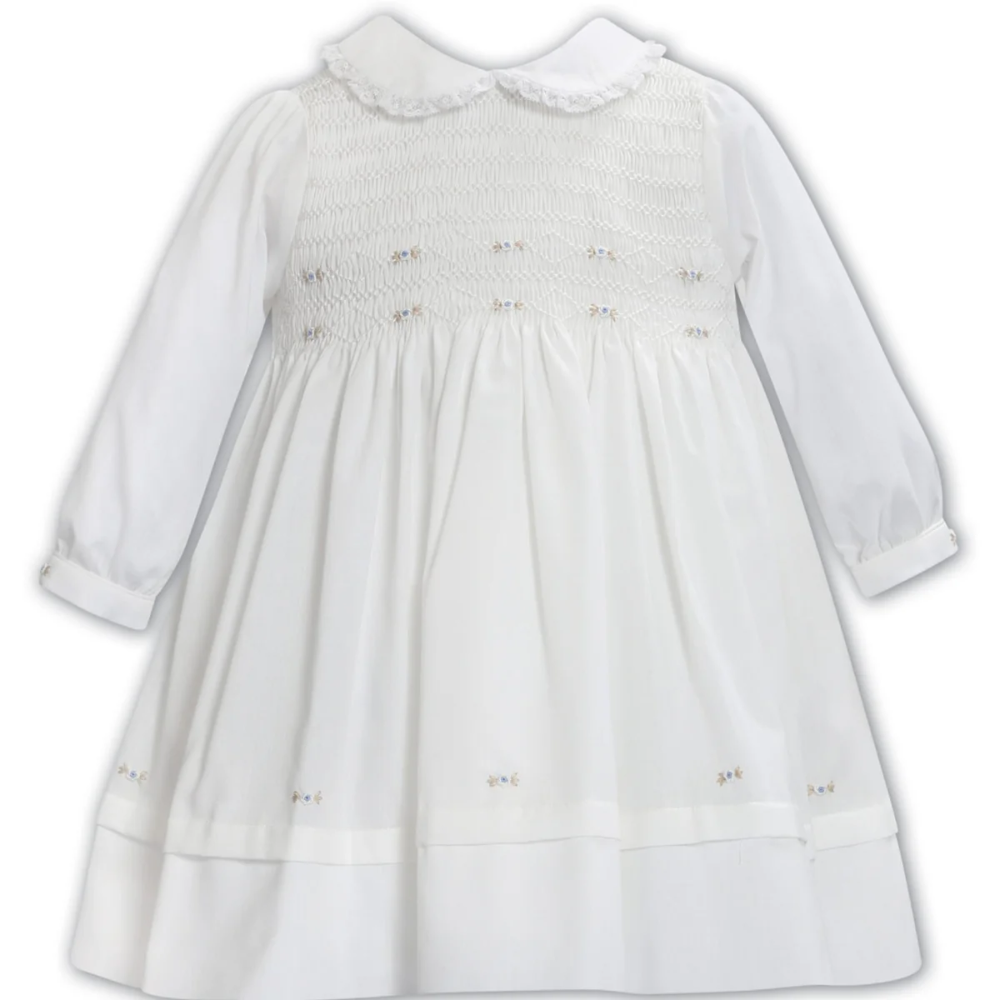 Sarah Louise Girls White Rose Bud Dress