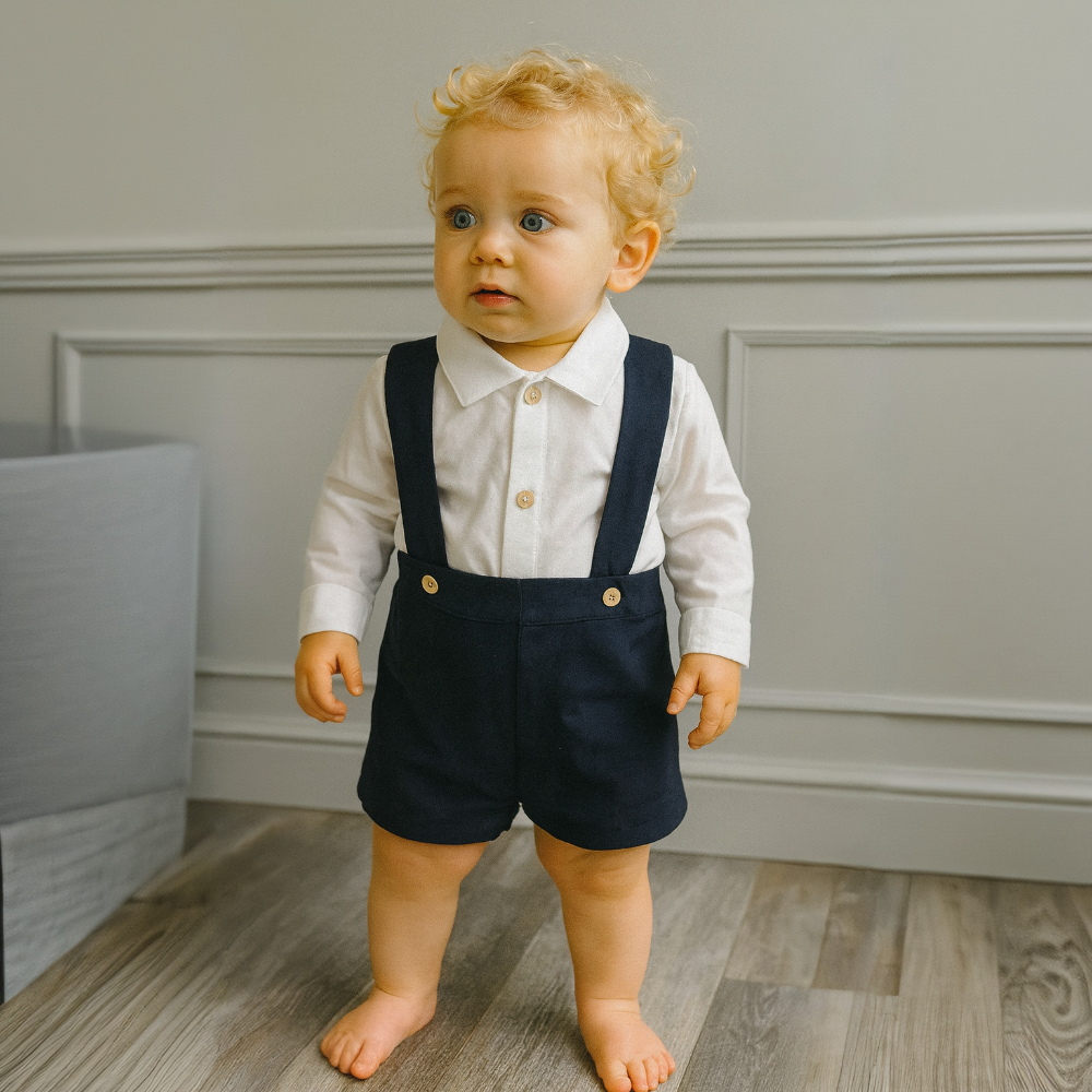 Juliana Boys Navy Dungaree Short & Shirt Set