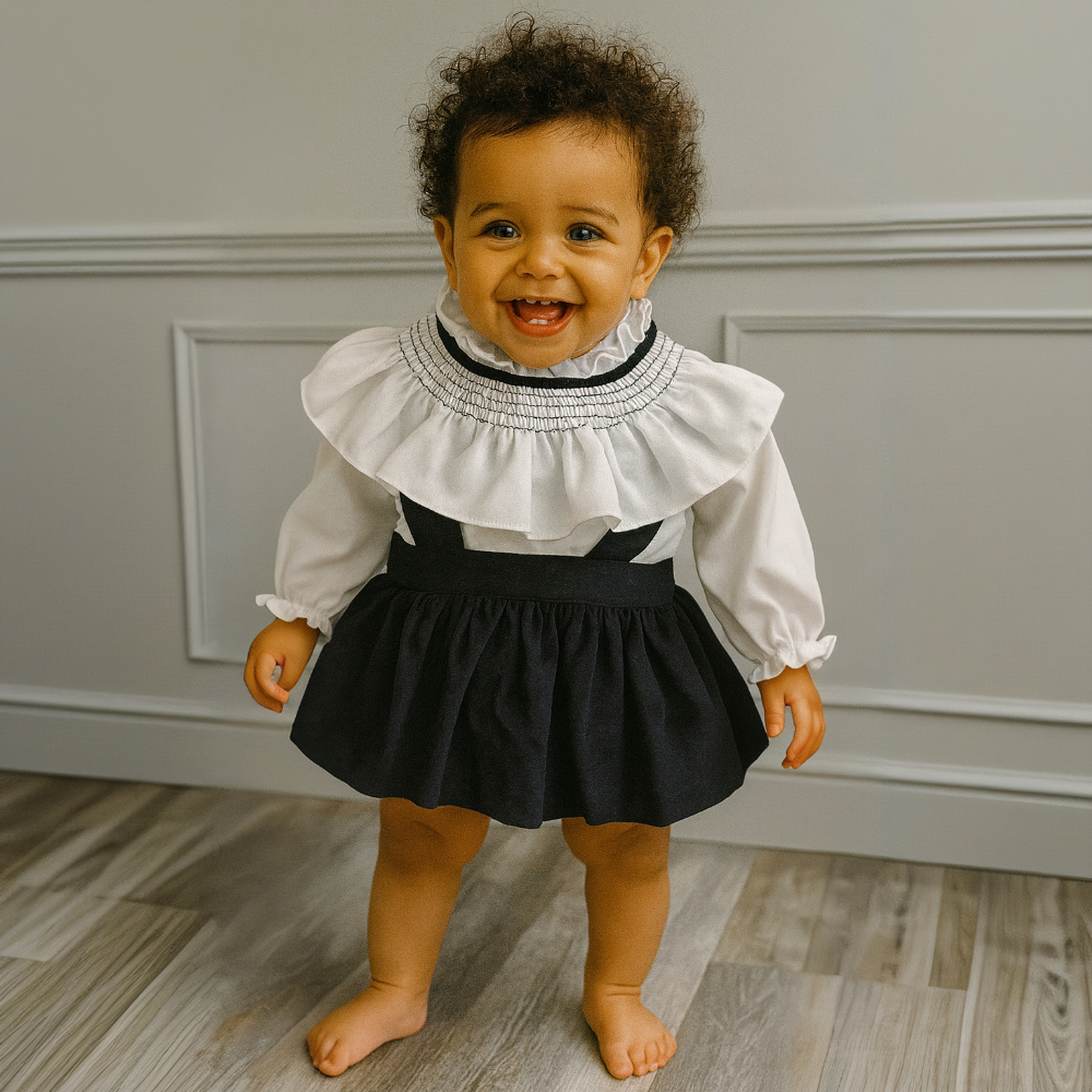 Juliana Girls Navy Dungaree Skirt & Top Set