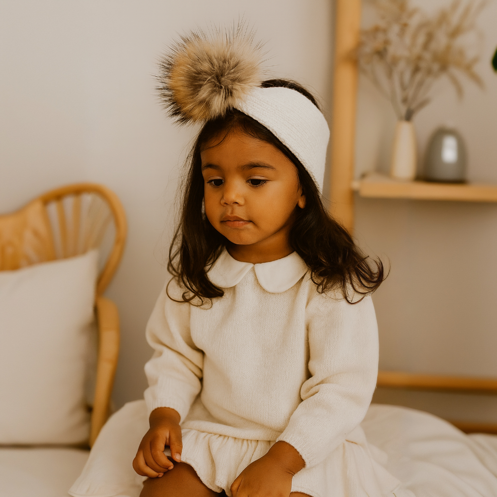 Juliana Girls Knitted Ivory Pom Pom Headband