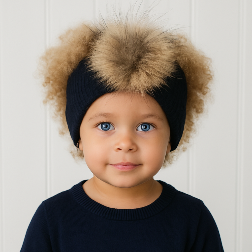 Juliana Girls Knitted Navy Pom Pom Headband