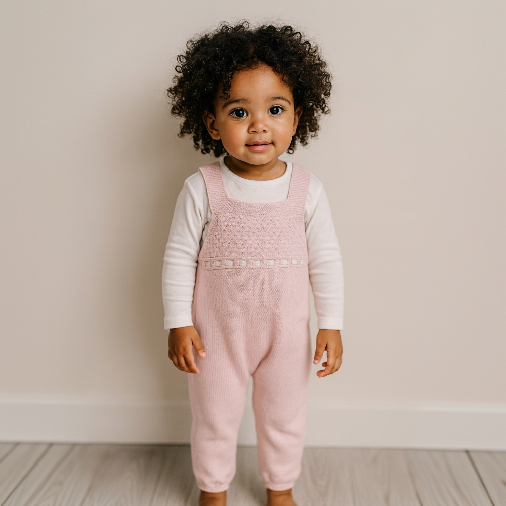 Artesania Granlei Girls Pale Pink Fine Knit Dungarees