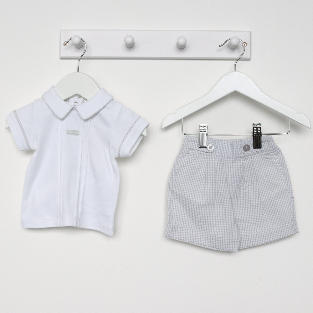 Mintini Boys White & Grey Shorts Set