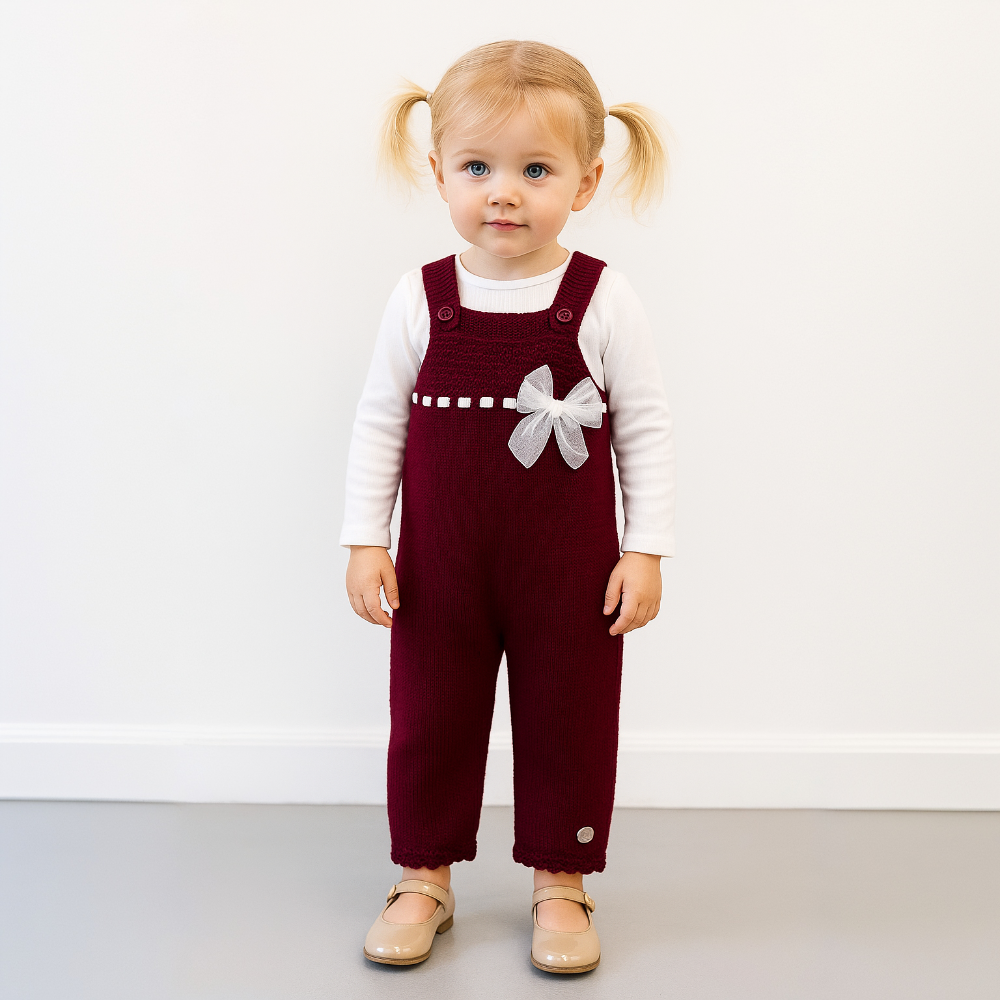 Artesania Granlei Girls Bordeaux Fine Knit Dungarees
