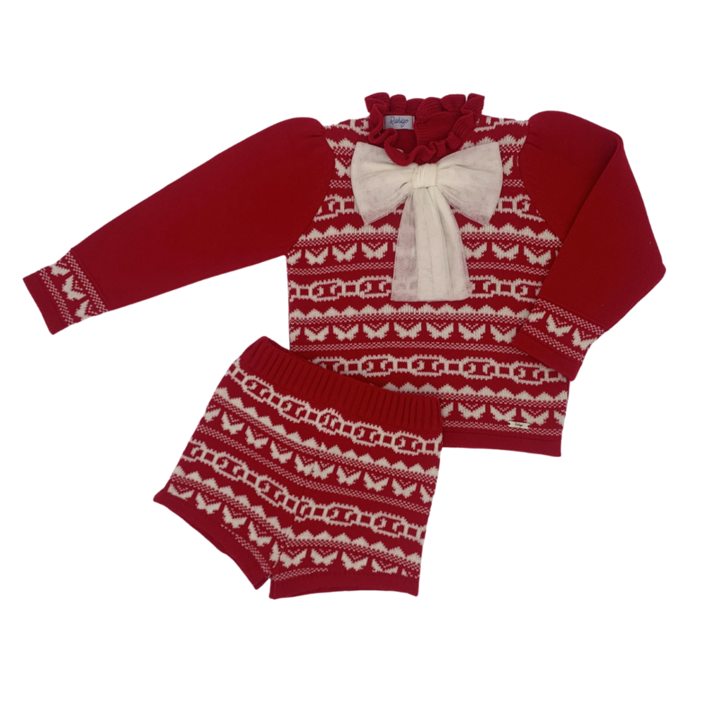 Rahigo Girls Red Bow Knitted Shorts Set-Pre Order