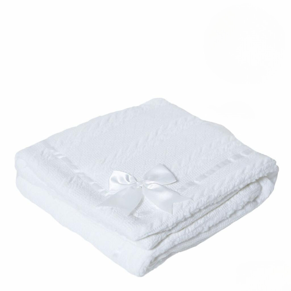 White Knitted Bow Sherpa Blanket