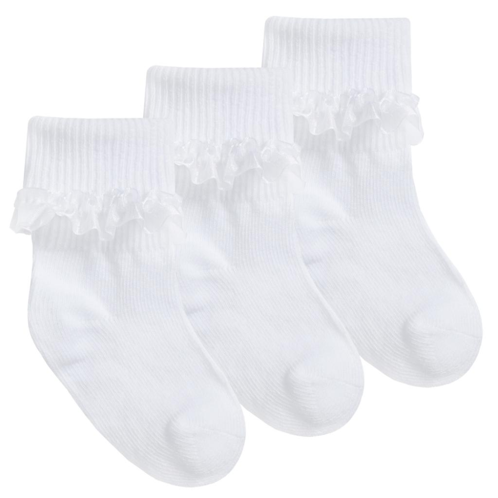 Girls White 3 Pack Lace Trimmed Ankle Socks