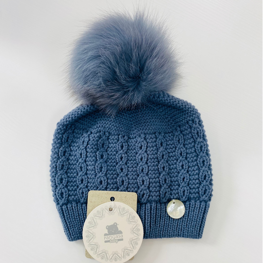 Pangasa Cable Knit Fur Hat Petrol Blue