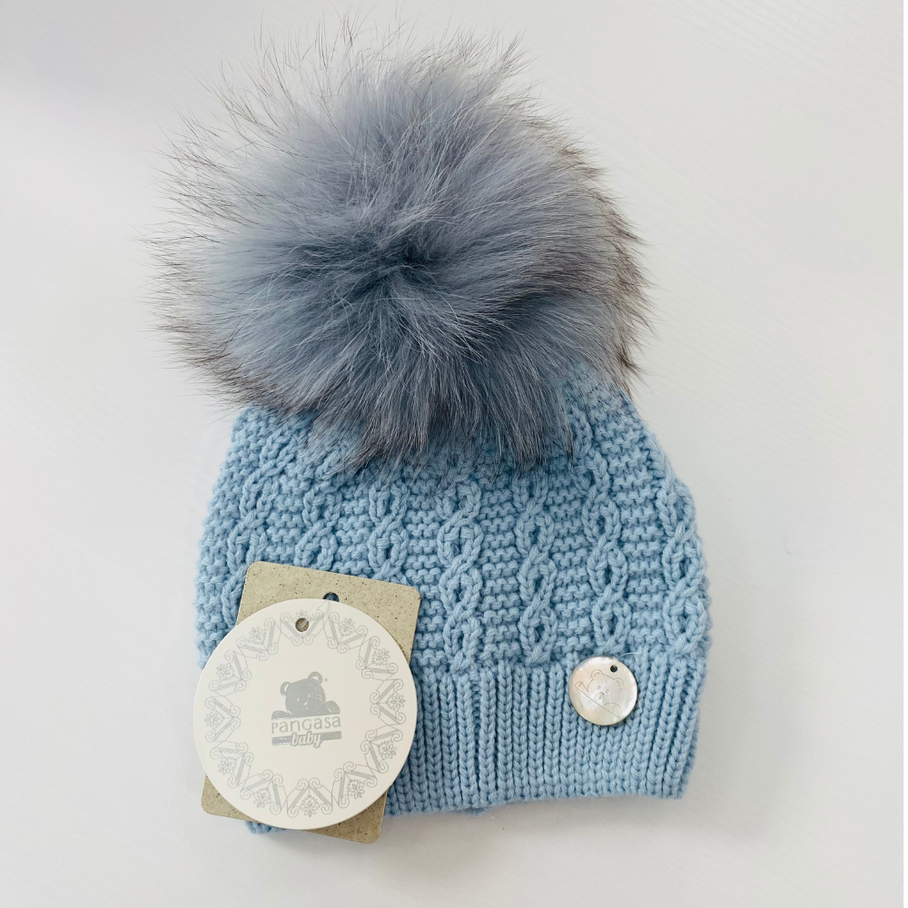 Pangasa Cable Knit Fur Hat Celeste Blue