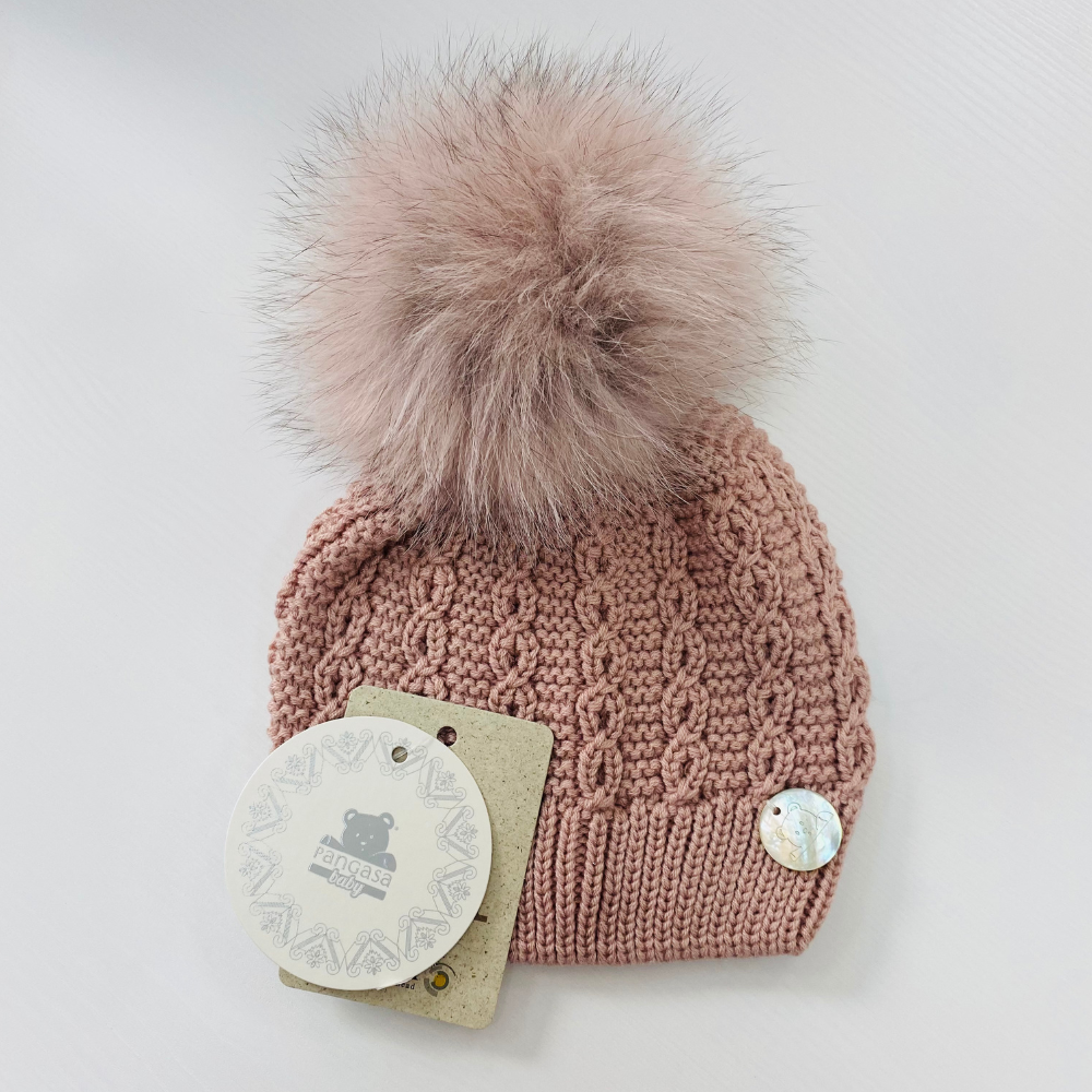 Pangasa Cable Knit Fur Hat Vintage pink