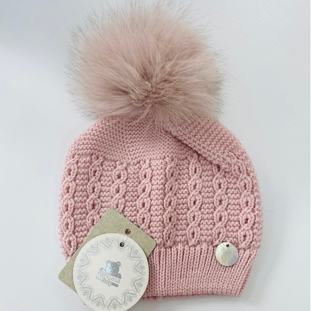 Pangasa Cable Knit Fur Hat Rosa Pink
