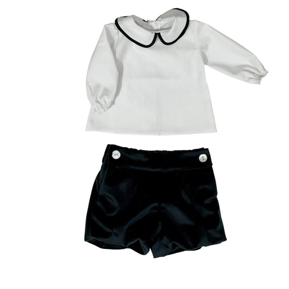 Fofettes Boys Black Velvet Shirt & Shorts Set