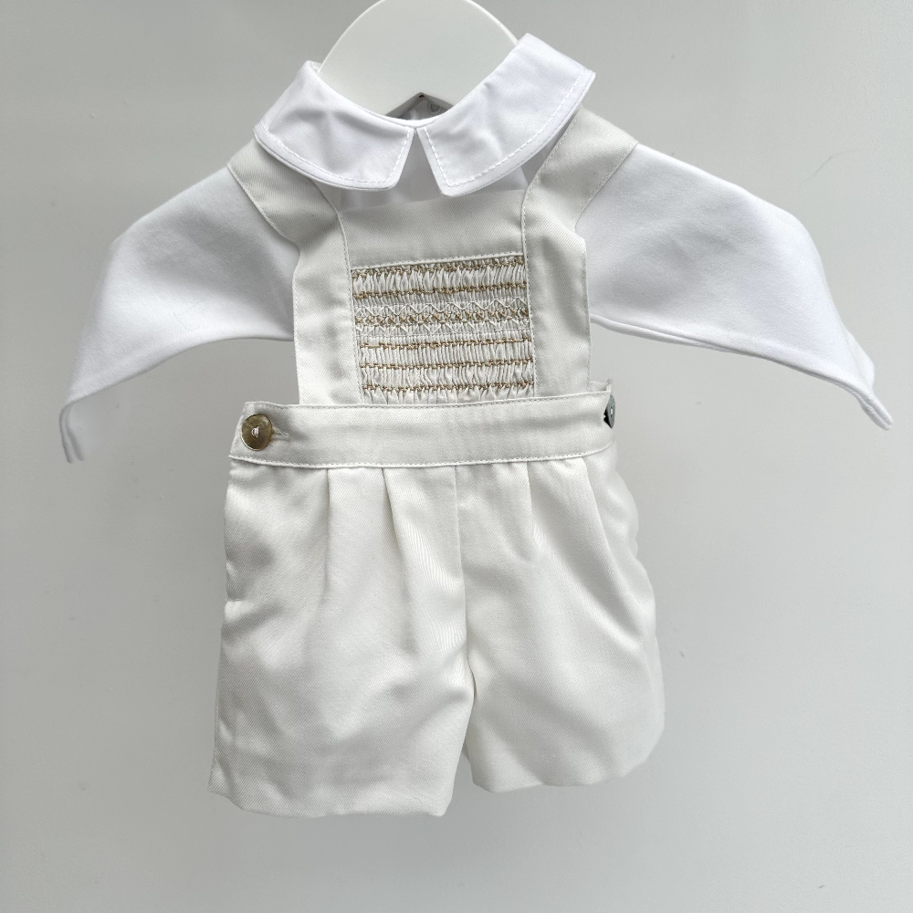 Fofettes Boys Ivory Dungaree Short & Top Set