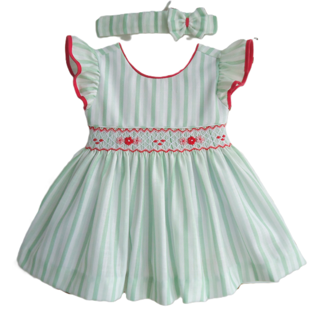 Pretty Originals Baby Girls Green Striped Dress