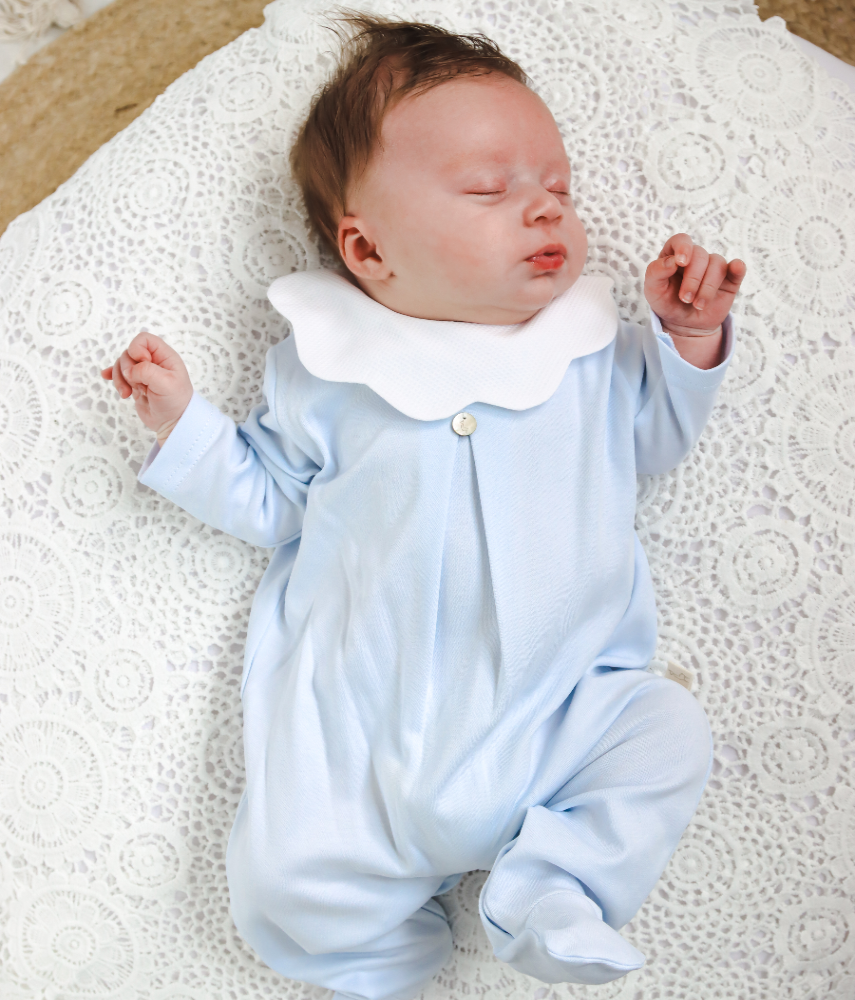 Baby Gi Blue Cotton Pique Sleepsuit
