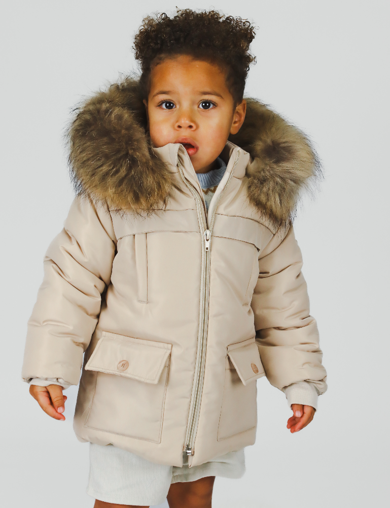 BUFI Boys Natural Colour Fur Trim Hooded Padded Jacket