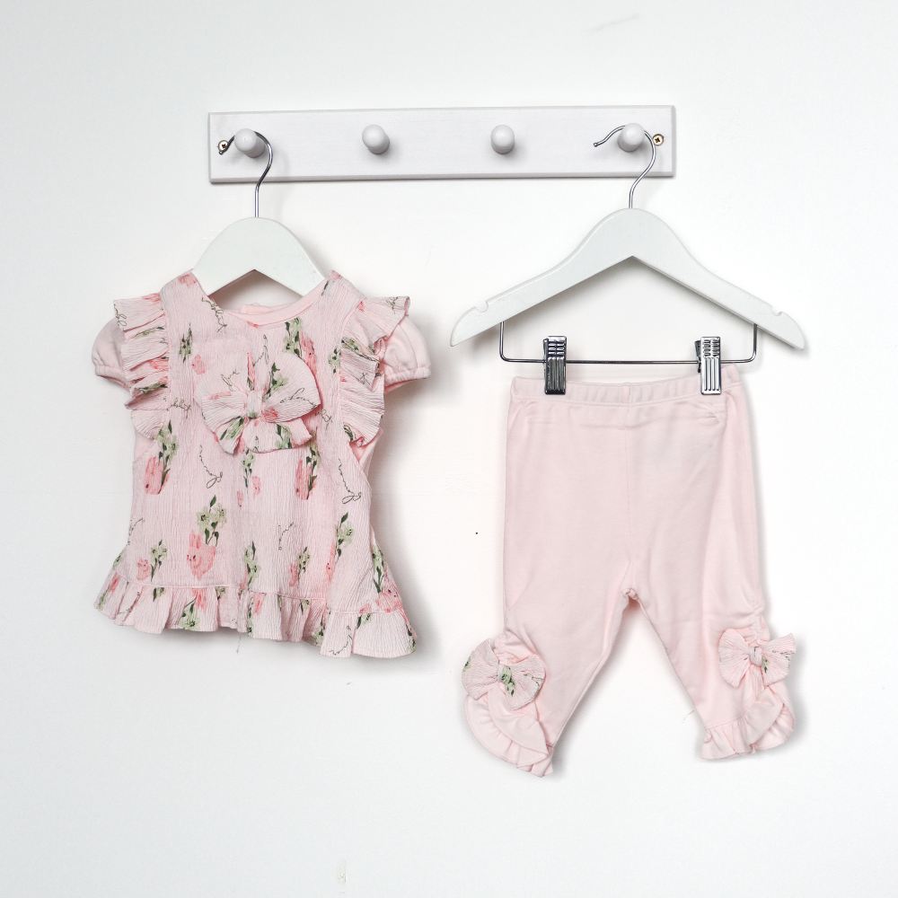 Mintini Girls Pink Floral Top & Leggings Set